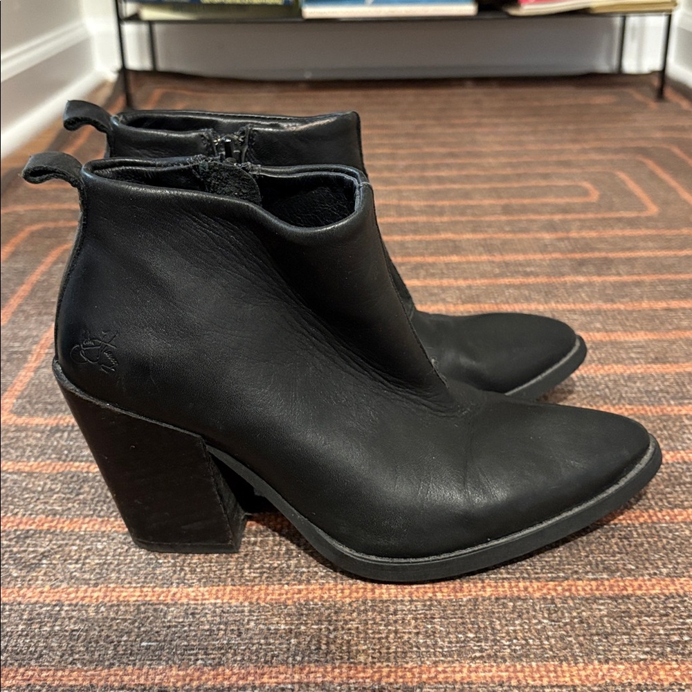 John Fluevog Entrance Room 406 Black Ankle Boots with Block Heel